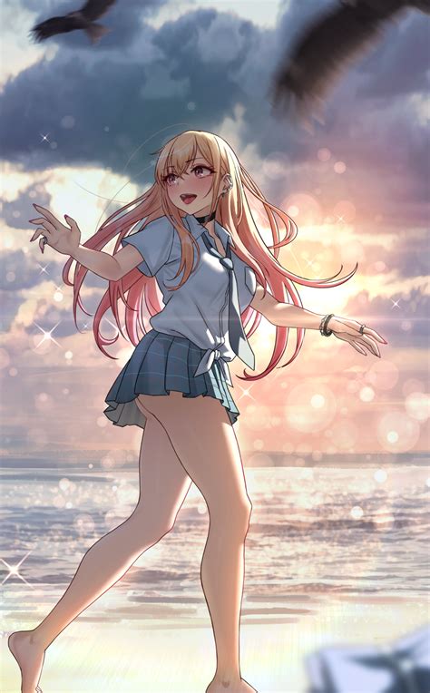 Safebooru 1girl D Ass Bangs Barefoot Beach Blonde Hair Breast Pocket Breasts Choker Ear