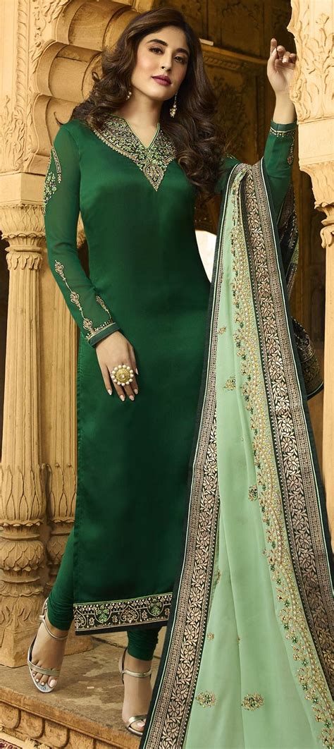 Bollywood Green Color Georgette Fabric Salwar Kameez 1596091