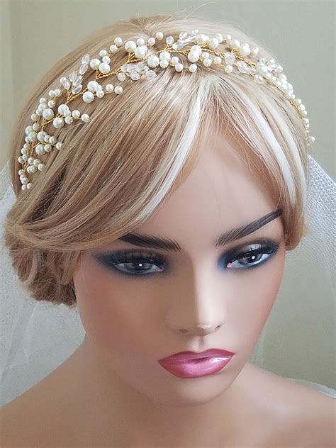 pearl crystal bridal hair vine wedding pearl hairpiece pearl etsy hair accessories pearl