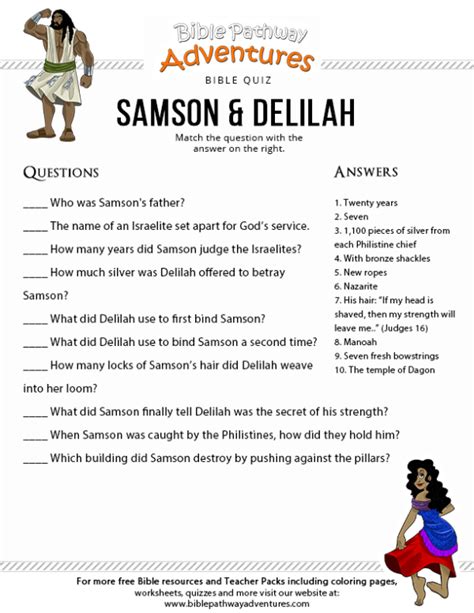 Free Printable Samson Worksheet For Kids
