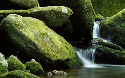 Nature Landscape Waterfall Rock Stones Long Exposure Stream Moss Wallpaper Coolwallpapers Me