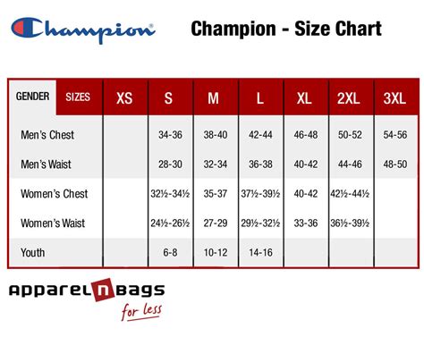 Champion Size Chart