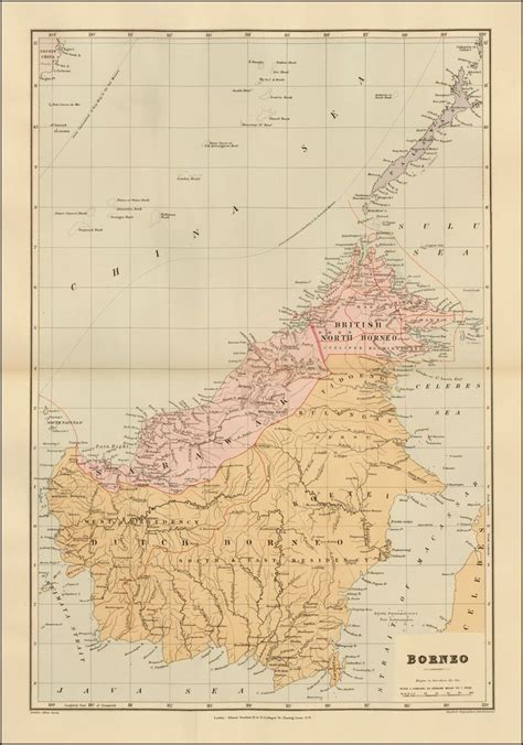 Borneo 1896the Map Is Divided Into British North Borneo Dutch