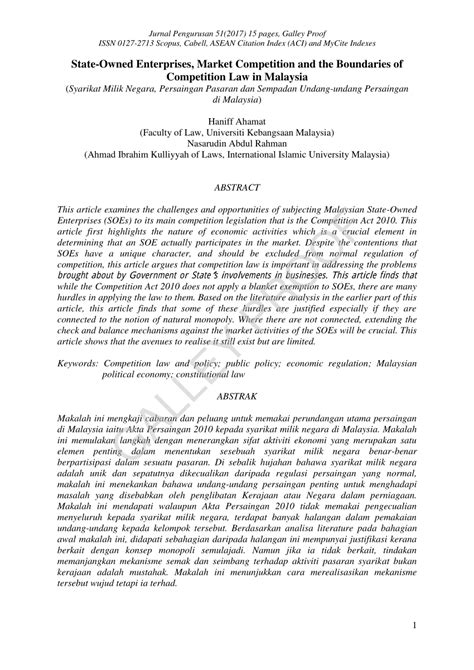 The competition act is enforced by the malaysian competition commission (mycc). (PDF) State-Owned Enterprises, Market Competition and the ...