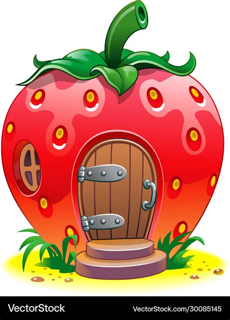 Isolated Cartoon Strawberry House On White Vector Image