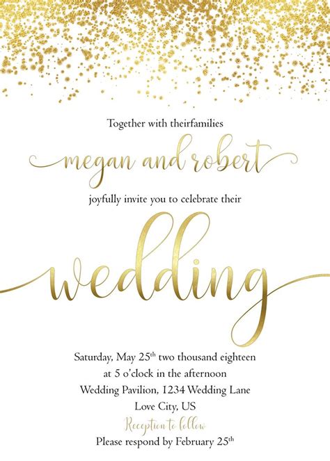 Find destination wedding, beach wedding and winter wedding invitation templates. Gold wedding invitation, white and gold wedding invite set ...