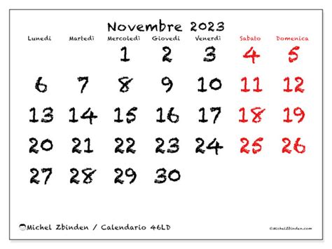 Calendario Novembre 2023 Da Stampare “771ld” Michel Zbinden Ch