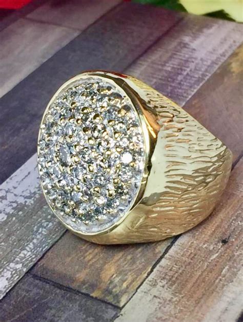 Huge 10k Solid Gold Mens Diamond Ring Men Pinky Rings Etsy