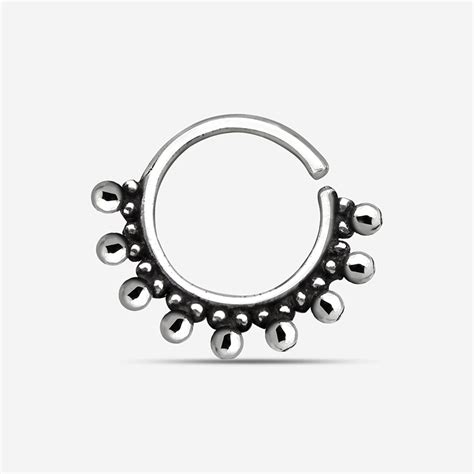 Ethic Tribal Beaded Oxidized Silver Nose Septum For Woman