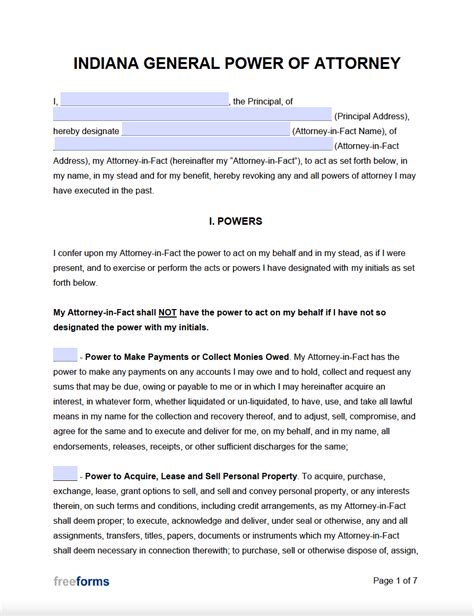 Free Indiana General Financial Power Of Attorney Form Pdf Word