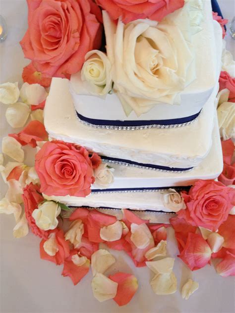 Robkats Wedding Cake Navy Blue Coral Roses And Bling Coral