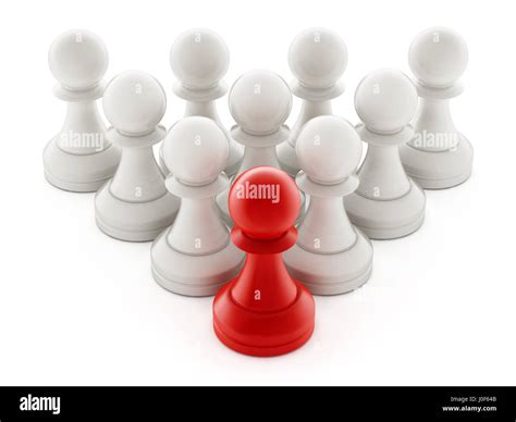 Red Chess Pawn Standing Ahead Of White Pawns 3d Illustration Stock