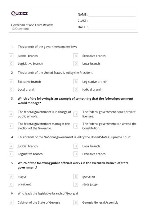Civics Government Worksheets For Rd Grade On Quizizz Free