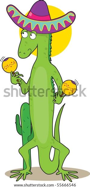 Iguana Holding Maracas Wearing Sombrero He Stock Vector Royalty Free