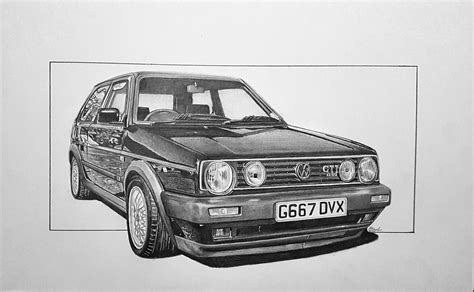 a recent drawing of a mk2 golf cool car drawings realistic drawings art drawings sketches