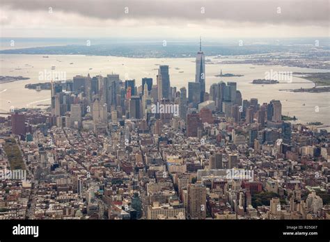 Aerial View Of Lower Manhattan And Financial District Skyscrapers New