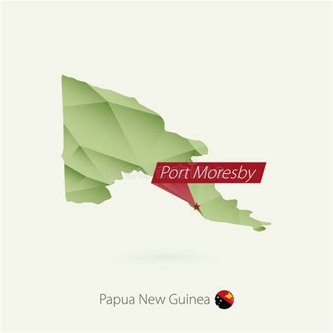 Green Gradient Low Poly Map Of Papua New Guinea With Capital Port