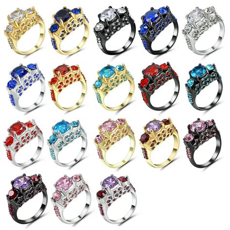 classical cubic zirconia forever wedding rings silver gold color clear blue rhinestones lovers