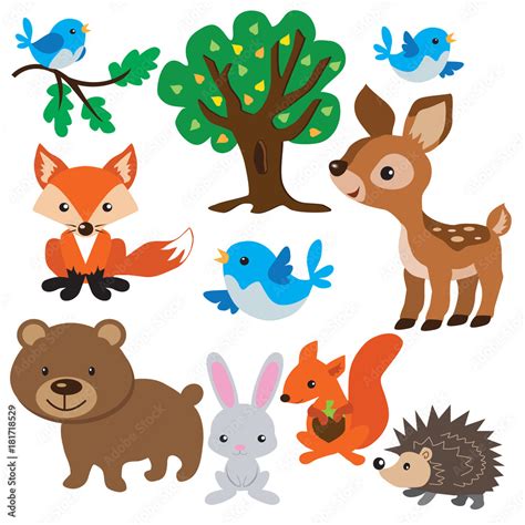 Vetor De Cartoon Forest Animals Vector Illustration Do Stock Adobe Stock