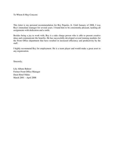 Letter Of Recommendation From Ms Lily Albano Baltzer Front Office M