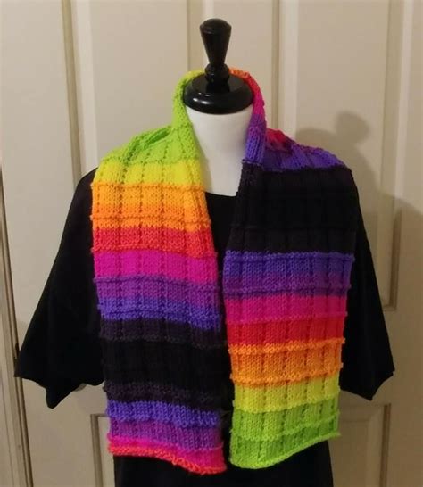 Finished Neon Colors Rainbow Tile Stitch Scarf Red Heart Super Saver