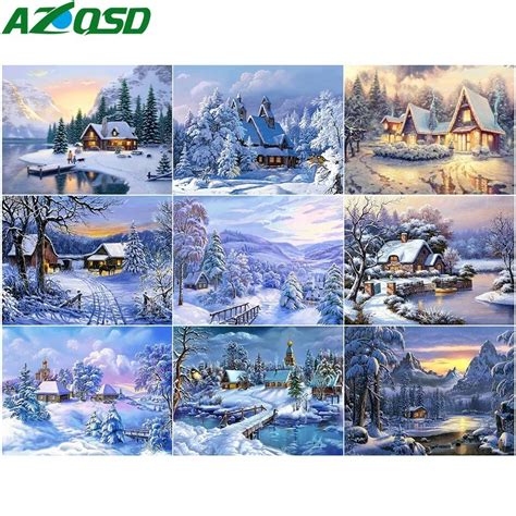 Azqsd Diy Diamond Embroidery Winter Scenery Diamond Painting Landscape