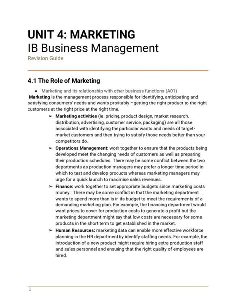 Ib Business Management Unit 4 Marketing Revision Notes Studylast