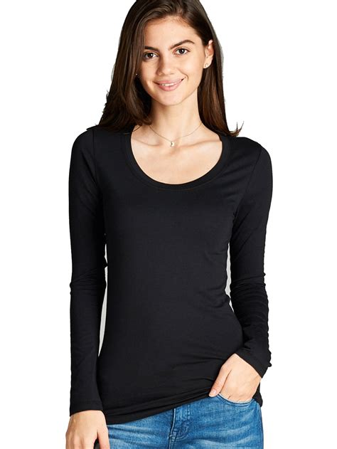 Long sleeve tops ▼ ▲. SNJ - Women's Long Sleeve Scoop Neck Fitted Cotton Top ...