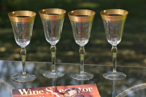 Barware Wine Glasses And Charms Home And Living Vintage Set Of 6 Swirl Glass Gold Rim Winetoasting