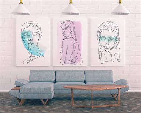 Set Of 3 Wall Art Set Of Minimalistic Prints Woman Line Art Etsy
