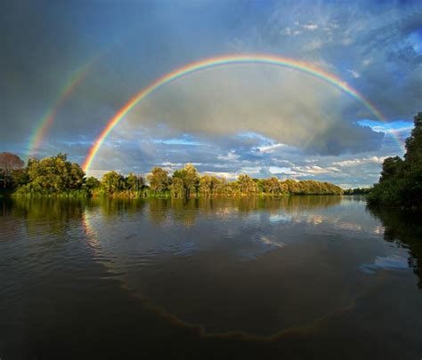 Double Rainbow Over River Stock Image Image Of Water 205969981