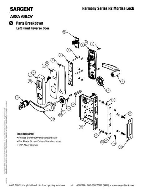 Sargent H2 Mortise Parts Breakdown Access Hardware Supply