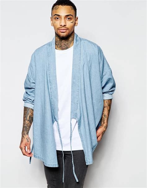 Discover men's suit styles with asos. ASOS | ASOS Military Denim Kimono With Tie Front at ASOS ...