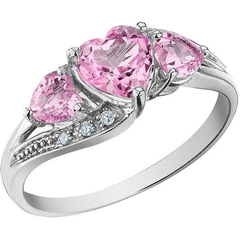 Created Pink Sapphire Heart Ring With Diamonds 153 Carat Ctw In 10k