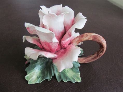 Capodimonte Signed Porcelain Hand Crafted Pink Rose Candle Holder Ebay