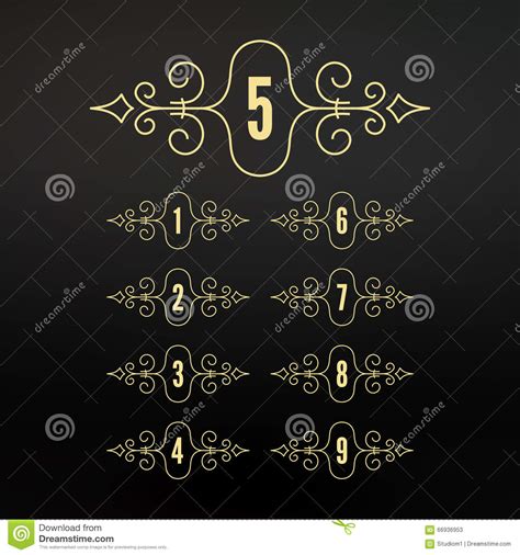 Numbers Set Frames In Linear Style Flourishes Calligraphic Frame