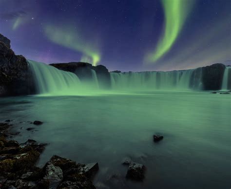 Aurora Borealis Over Skogafoss Waterfall In Iceland Alexios Ntounas