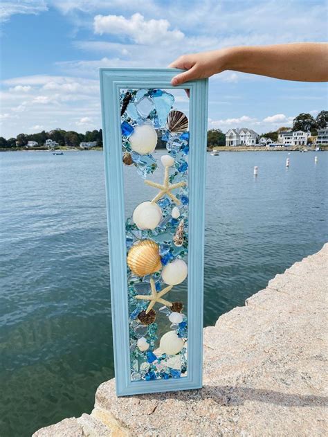Beach Glass Window Beach Glass And Shells In Frame Etsy Beach Glass Crafts Shell Crafts