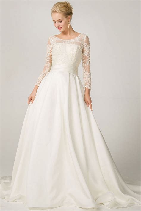 a line long sleeves illusion neckline bridal wedding dresses with lace angrila