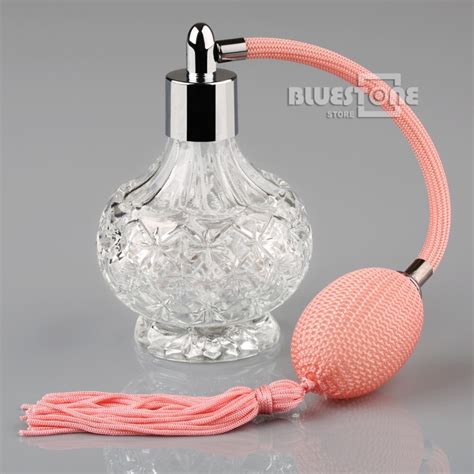 Clear Crystal Glass Perfume Bottle Atomizer With Pink Long Tassel Spray