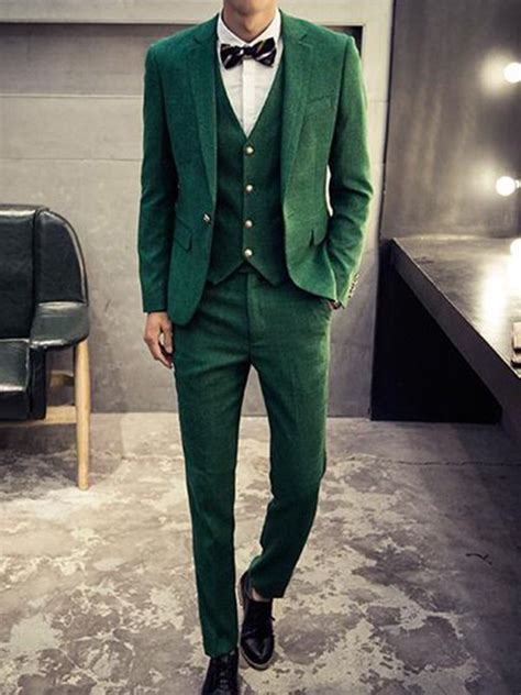 British Style Plaid Three Piece Of Mens Suit Green Suits Mens
