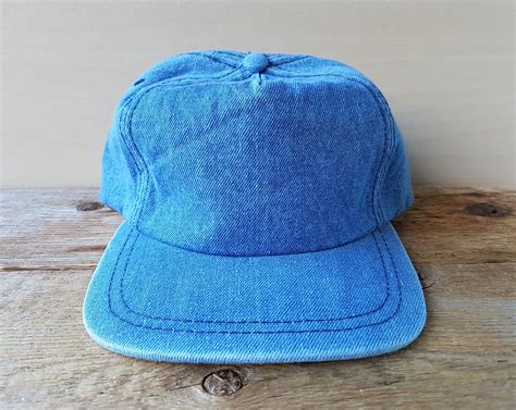Vintage 90s Traditional Style Strapback Hat Blue Denim Blank Etsy Canada Strapback Hats
