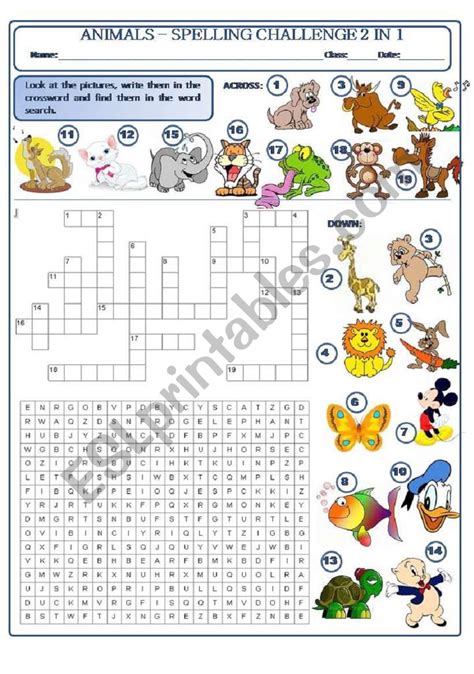 Animals Spelling Challenge 2 In 1 Esl Worksheet By Sapaotog