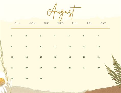 Calendar 2021 Aesthetic August Free Printable August 2021 Calendar