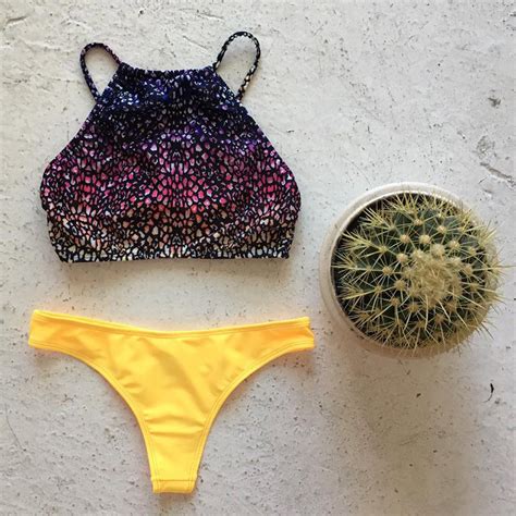 Keira Printed High Neck Halter Cheeky Brazilian Bikini Set Image