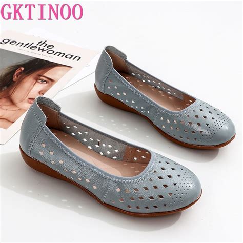 Gktinoo Spring Genuine Leather Flat Summer Shoes Women 2021 Casual