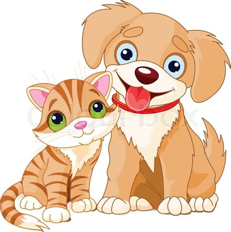 Cute Dog And Cat Are Sitting Stock Vector Colourbox