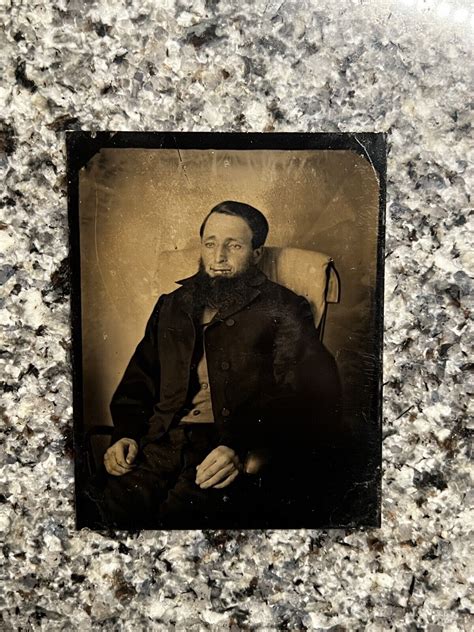 Rare Post Mortem Man Propped In Chair Lips Sewn Quarter Size Tintype