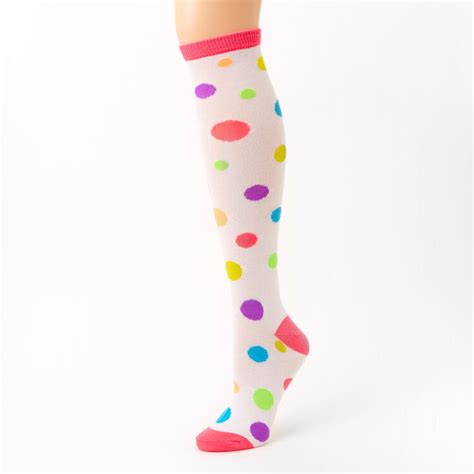 Rainbow Polka Dot Knee High Socks Claires
