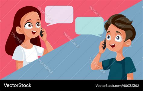 Teenage Couple Talking On The Phone Cartoon Vector Image